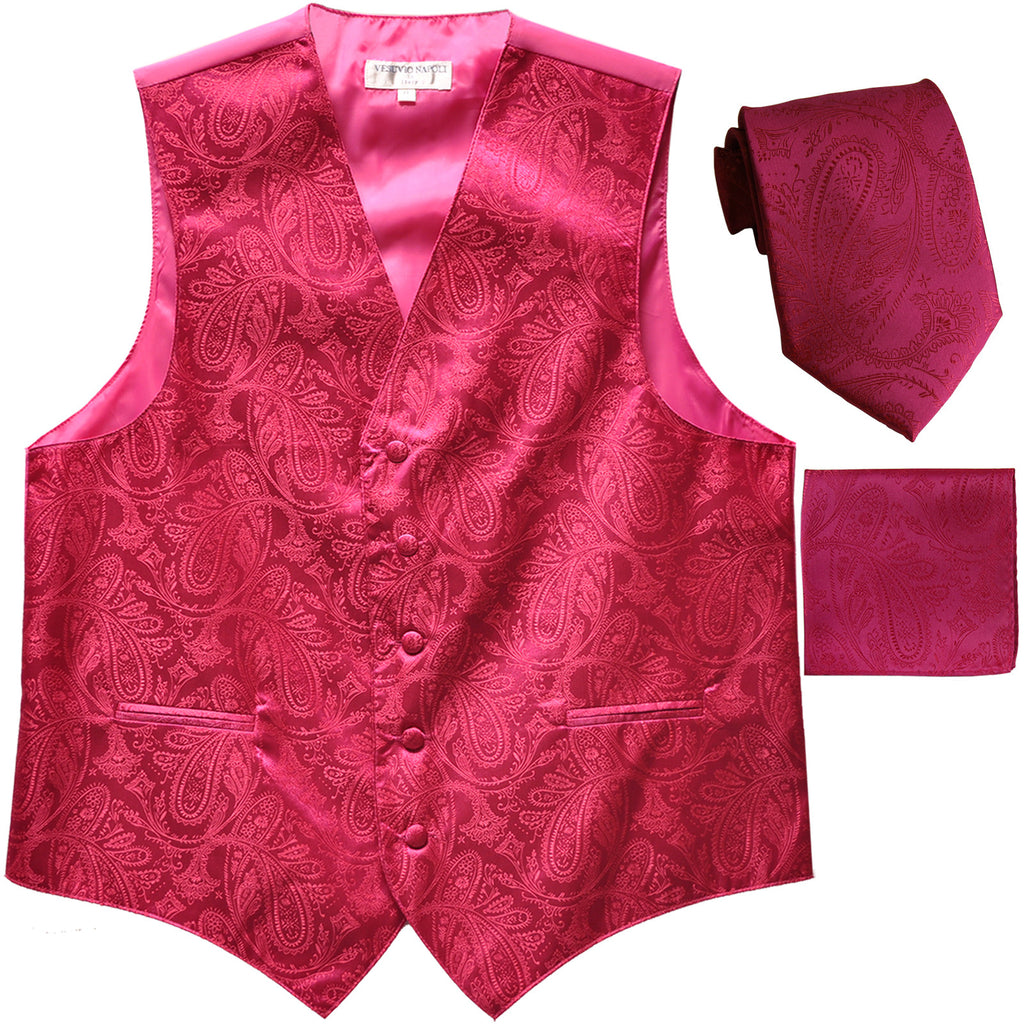 New Men's Formal Vest Tuxedo Waistcoat_2.5" necktie set paisley prom hot pink