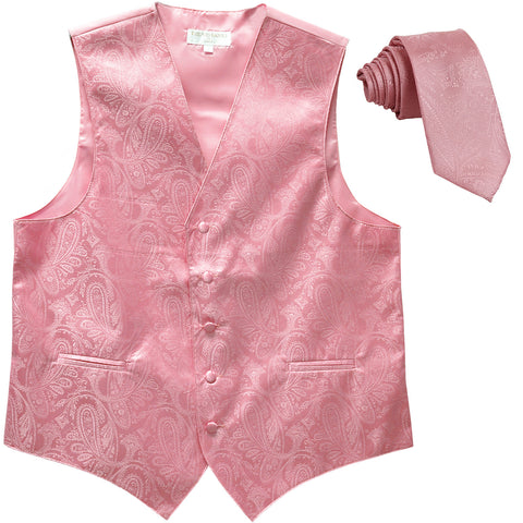 New Men's Formal Vest Tuxedo Waistcoat_necktie paisley pattern prom pink