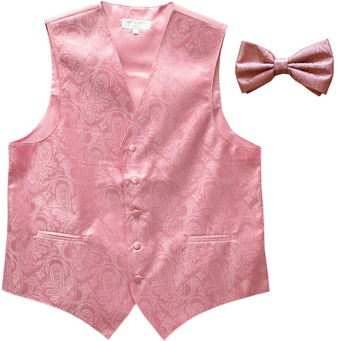 New Men's Formal Vest Tuxedo Waistcoat_bowtie paisley pattern wedding pink