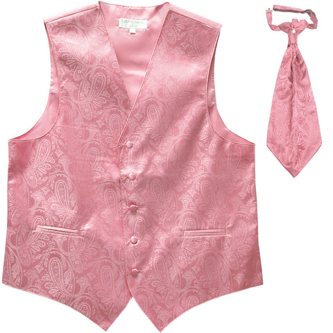 New Men's Formal Vest Tuxedo Waistcoat_ascot necktie paisley pattern prom pink