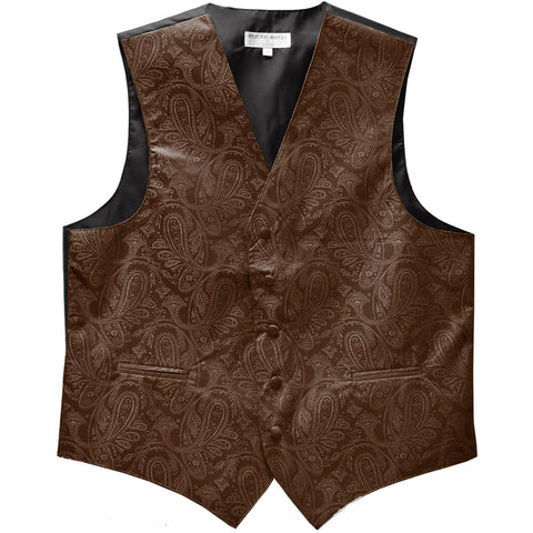 New formal men's tuxedo vest waistcoat only paisley pattern prom wedding brown