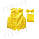 Men's paisley Tuxedo VEST Waistcoat_bowtie & hankie set formal wedding yellow