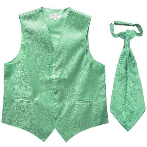 New Men's Formal Vest Tuxedo Waistcoat_ascot necktie paisley pattern prom aqua green