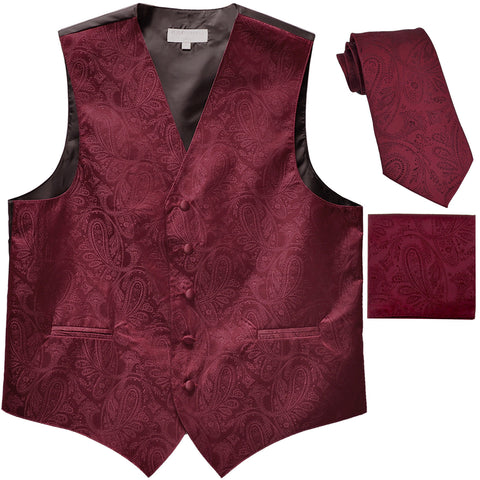 New Men's Formal Vest Tuxedo Waistcoat_necktie set paisley pattern prom burgundy