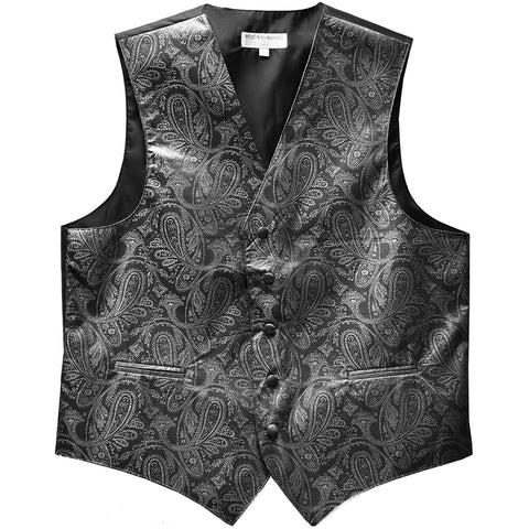 New formal men's tuxedo vest waistcoat only paisley pattern prom wedding dark gray