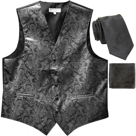 New Men's Formal Vest Tuxedo Waistcoat_2.5" necktie set paisley prom dark gray