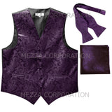 Men's paisley Tuxedo VEST Waistcoat_self tie bowtie & hankie set dark purple