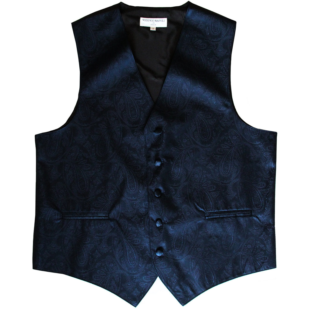 New formal men's tuxedo vest waistcoat only paisley pattern prom wedding navy