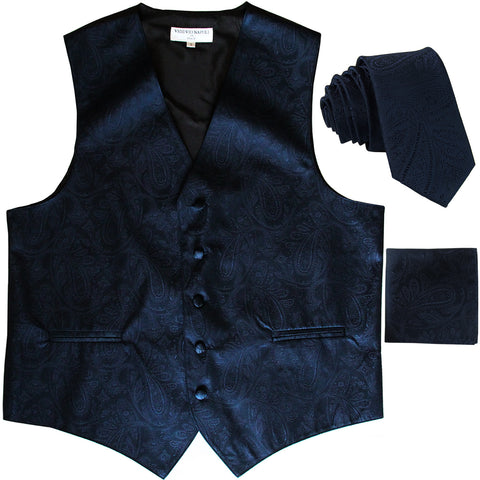 New Men's Formal Vest Tuxedo Waistcoat_2.5" necktie set paisley prom navy