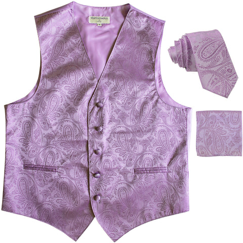 New Men's Formal Vest Tuxedo Waistcoat_necktie set paisley pattern prom lavender