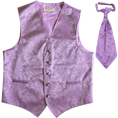 New Men's Formal Vest Tuxedo Waistcoat_ascot necktie paisley pattern prom lavender