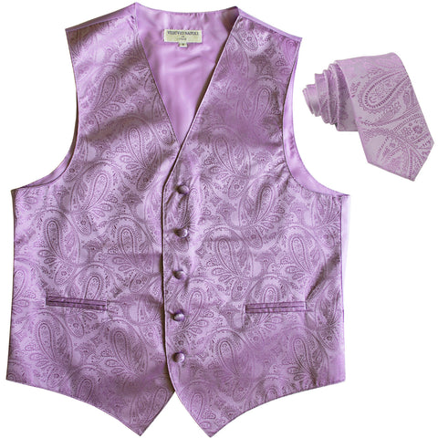 New Men's Formal Vest Tuxedo Waistcoat_2.5" skinny necktie paisley pattern lavender