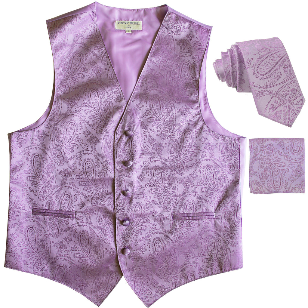 New Men's Formal Vest Tuxedo Waistcoat_2.5" necktie set paisley prom lavender