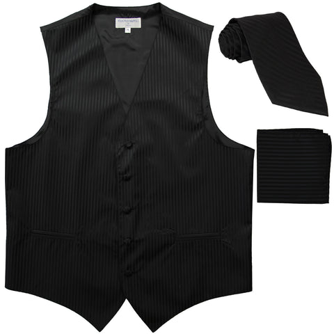 New Men's Formal Vest Tuxedo Waistcoat_necktie set striped wedding black