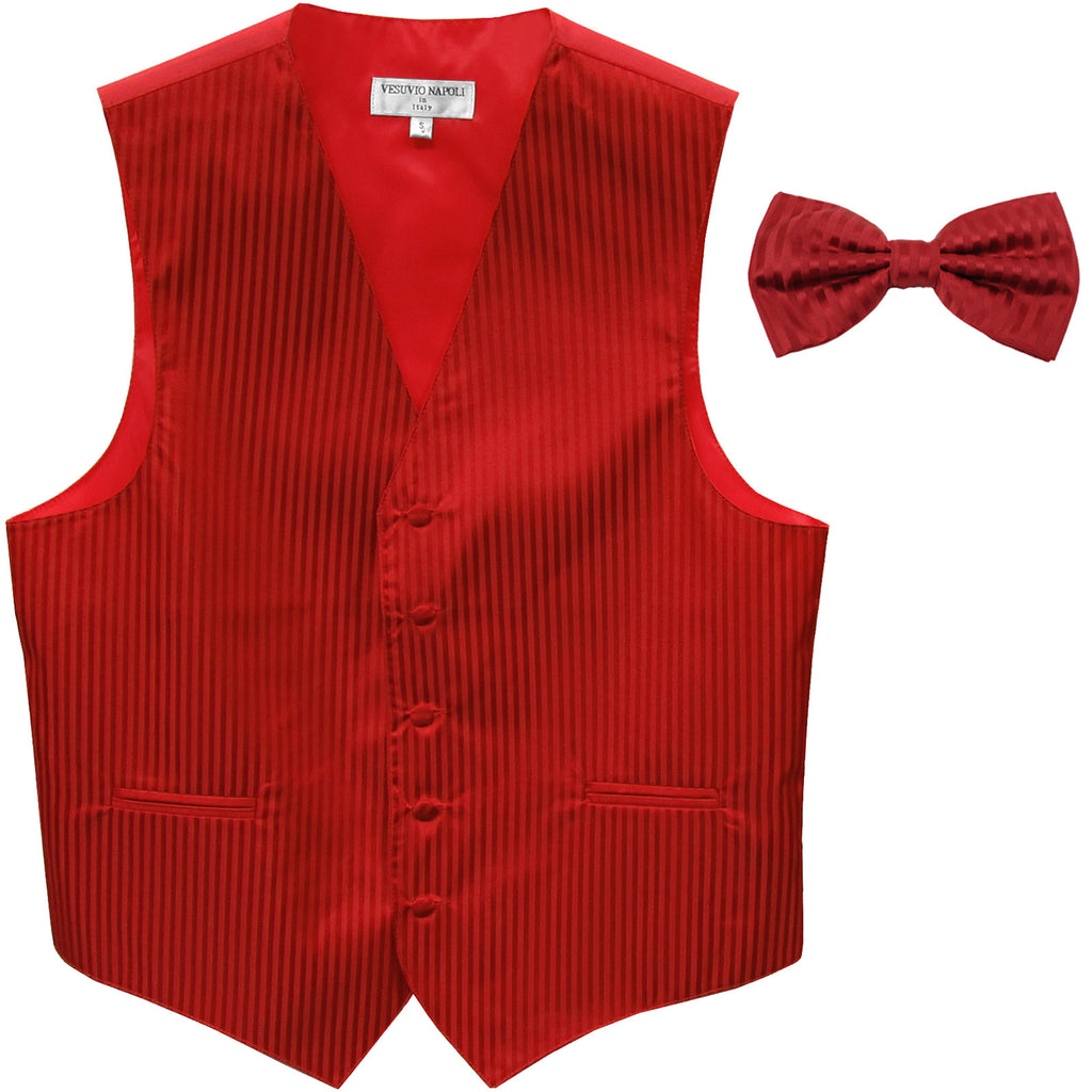 New Men's Vertical stripes tuxedo Vest Waistcoat _bowtie formal red
