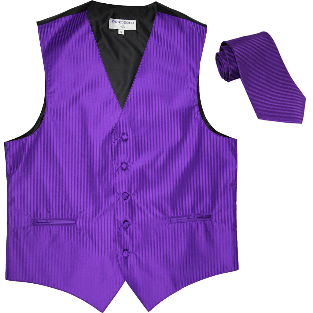 New Men's formal Vertical stripes tuxedo Vest Waistcoat_necktie prom purple