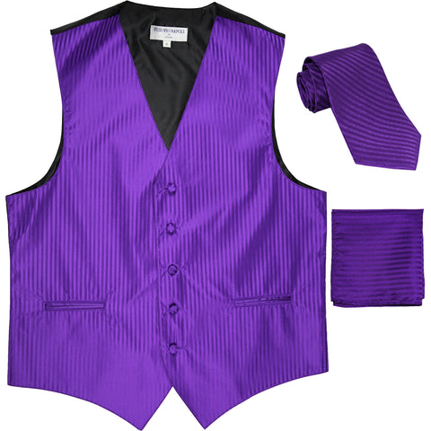 New Men's Formal Vest Tuxedo Waistcoat_necktie set striped wedding purple