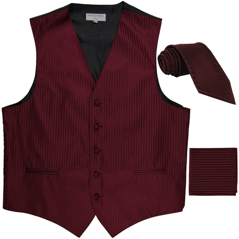 New Men's Formal Vest Tuxedo Waistcoat_necktie set striped wedding burgundy