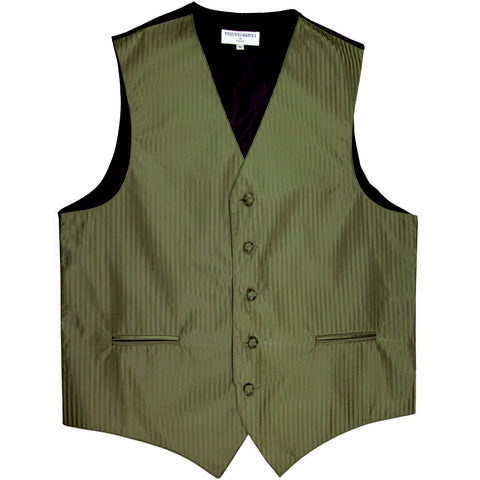 New men's tuxedo vest waistcoat only vertical Stripes pattern prom wedding olive