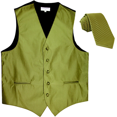 New Men's formal Vertical stripes tuxedo Vest Waistcoat_necktie prom spinach green