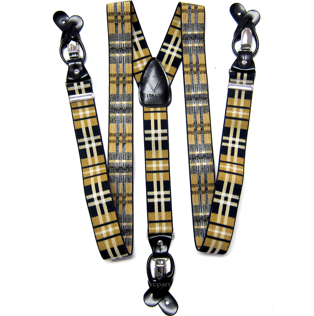 New Men's Suspender Braces Convertible Elastic Strap Plaids & Checkers