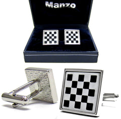 New Men's Cufflinks Cuff Link Square Mother of Pearl & Onyx Black White Prom #02