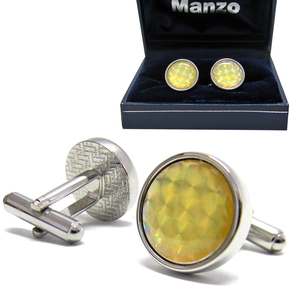 New Men's Cufflinks Cuff Link Round Shape Wedding Formal Prom Gold Yellow #12