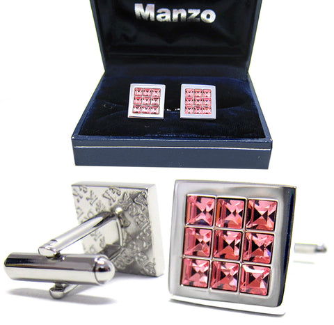 New Men's Cufflinks Cuff Link Square Rhinestones Wedding Formal Pink #15